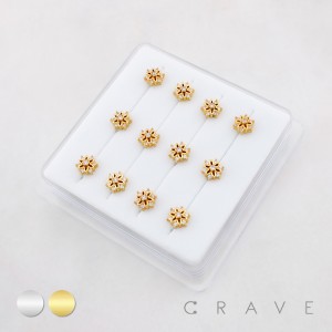 DIMENSIONAL FLORAL MULTI CZ CLUSTER POLISH 316L SURGICAL STEEL L-SHAPE NOSE BOX